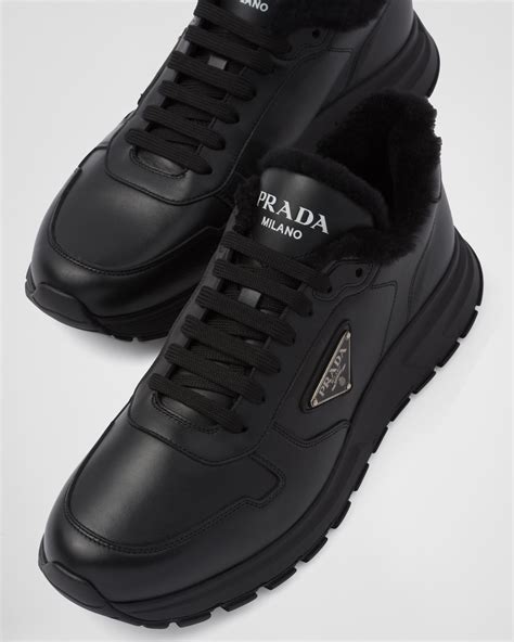 prada triangle logo sneaker|Black Prax 01 Leather An Shearling Sneakers .